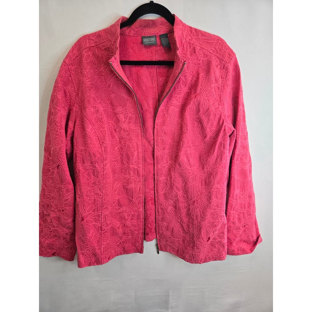 Additions by Chico's Pink Textured Floral Zip Up Jacket Size‎ 3 Large Vintage